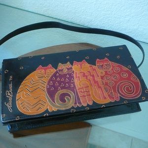 Vintage Authentic Laurel Burch Cat Purse Leather